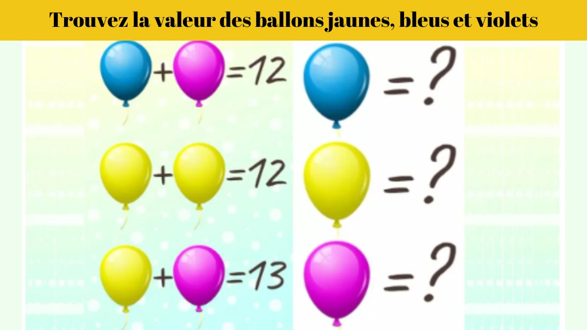 Casse-tête pour le test de QI : Pouvez-vous trouver la valeur des ballons jaunes, bleus et violets en 15 secondes ?