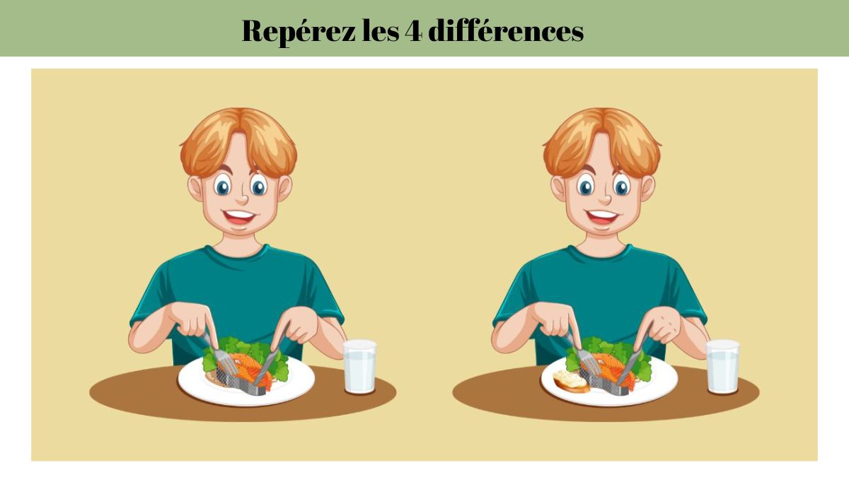Testez votre observation : repérer 4 différences dans les images du repas de l’adolescent en 20 secondes